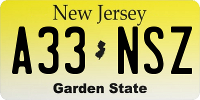 NJ license plate A33NSZ