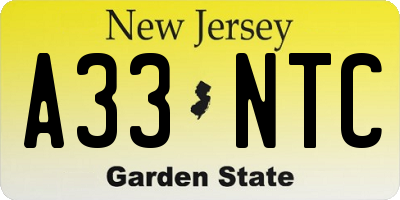 NJ license plate A33NTC