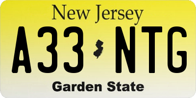 NJ license plate A33NTG