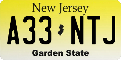 NJ license plate A33NTJ