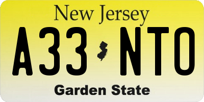 NJ license plate A33NTO
