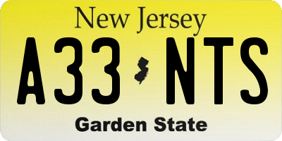 NJ license plate A33NTS