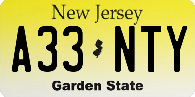 NJ license plate A33NTY