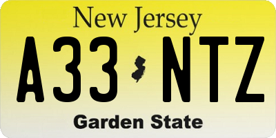NJ license plate A33NTZ