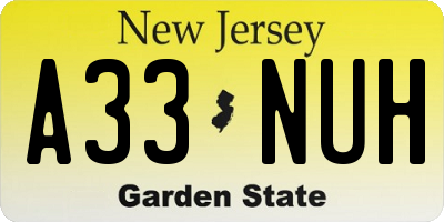 NJ license plate A33NUH