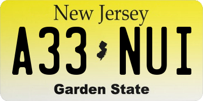 NJ license plate A33NUI