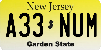 NJ license plate A33NUM