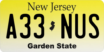 NJ license plate A33NUS