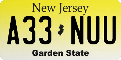 NJ license plate A33NUU