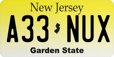 NJ license plate A33NUX