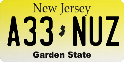 NJ license plate A33NUZ