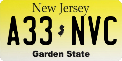 NJ license plate A33NVC