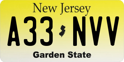 NJ license plate A33NVV