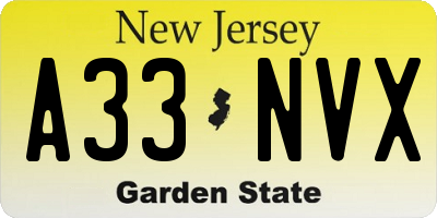 NJ license plate A33NVX