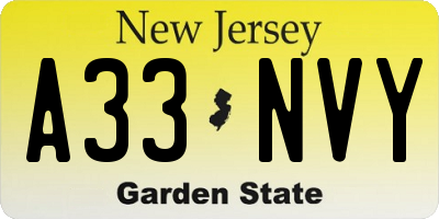 NJ license plate A33NVY