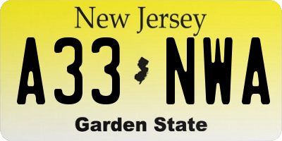NJ license plate A33NWA