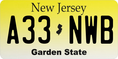 NJ license plate A33NWB