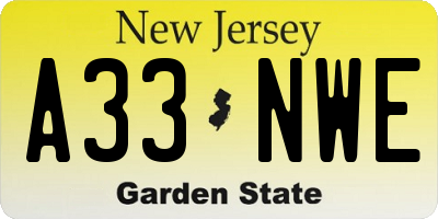 NJ license plate A33NWE