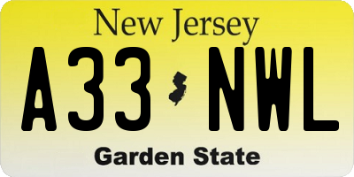 NJ license plate A33NWL