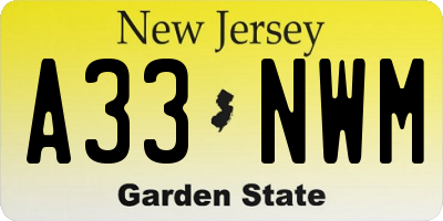 NJ license plate A33NWM