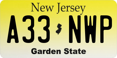 NJ license plate A33NWP