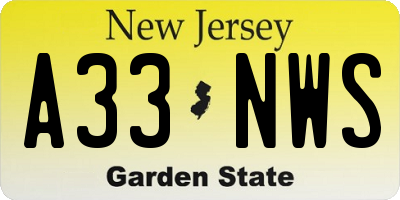 NJ license plate A33NWS