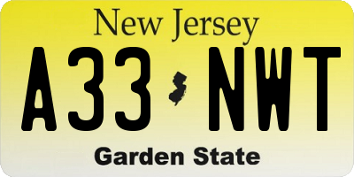 NJ license plate A33NWT
