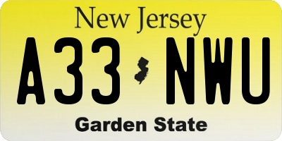 NJ license plate A33NWU