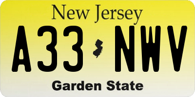 NJ license plate A33NWV