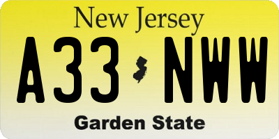 NJ license plate A33NWW