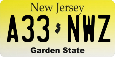 NJ license plate A33NWZ
