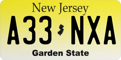 NJ license plate A33NXA