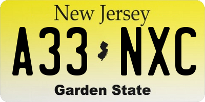 NJ license plate A33NXC