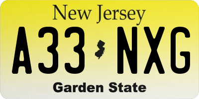 NJ license plate A33NXG