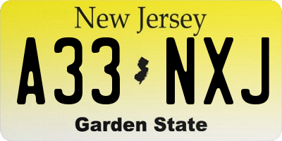 NJ license plate A33NXJ