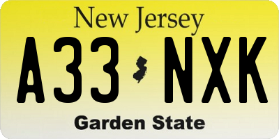 NJ license plate A33NXK