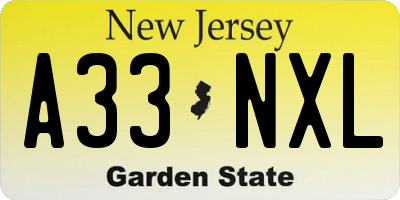 NJ license plate A33NXL