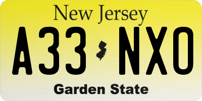 NJ license plate A33NXO