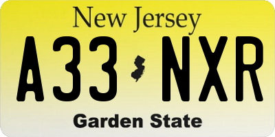NJ license plate A33NXR