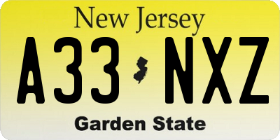 NJ license plate A33NXZ