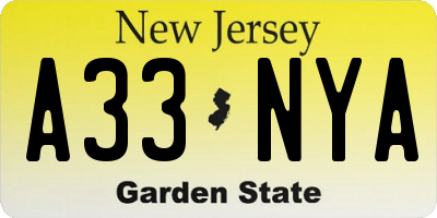 NJ license plate A33NYA