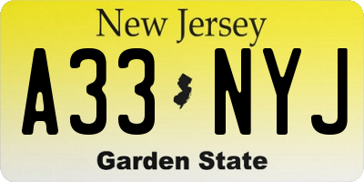 NJ license plate A33NYJ