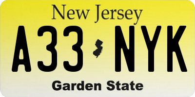 NJ license plate A33NYK