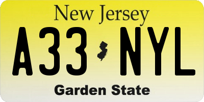 NJ license plate A33NYL