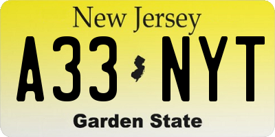 NJ license plate A33NYT