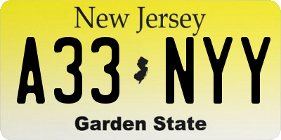 NJ license plate A33NYY