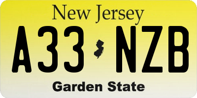 NJ license plate A33NZB