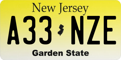 NJ license plate A33NZE