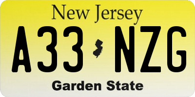 NJ license plate A33NZG