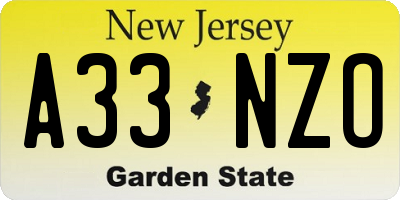 NJ license plate A33NZO
